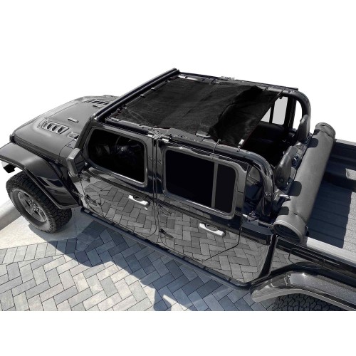 Fits Jeep Gladiator JT, 4 Door, TeddyÂ® Top, Solar Screen, 2019-Present.  Black. Made in the USA.
