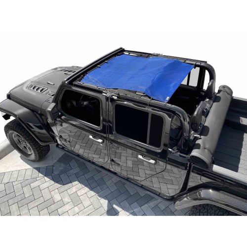 Fits Jeep Gladiator JT, 4 Door, TeddyÂ® Top, Solar Screen, 2019-Present.  Blue. Made in the USA.