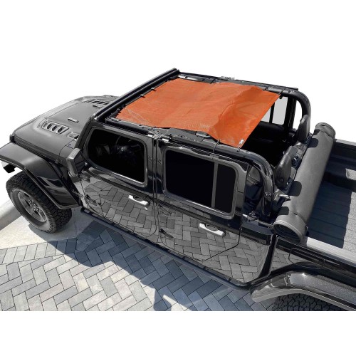 Fits Jeep Gladiator JT, 4 Door, TeddyÂ® Top, Solar Screen, 2019-Present.  Orange. Made in the USA.
