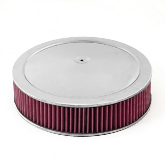 AIR CLEANER ASSEMBLY, 14IN ROUND, FITS MOST 4 BARREL CARBS, CHROME LID WITH SYNTHETIC FILTER, RUGGED