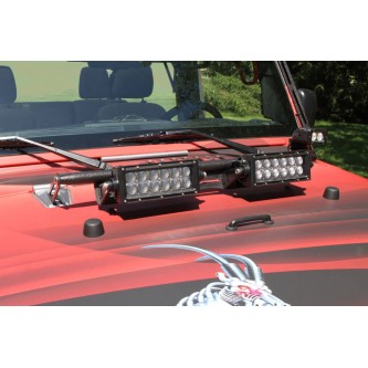 JK Hood Hinge Light Mount Complete, Texturized Black, Tube Design(Kit)  Includes hood bracket and 2 LED lights