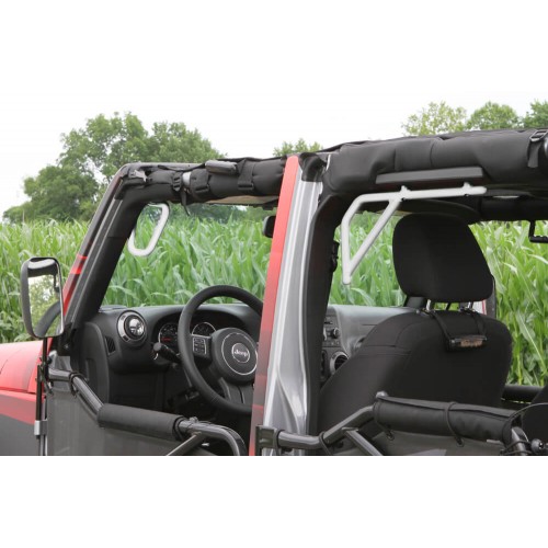 Jeep JKU 2007-2018, Grab Handle Kit, Jeep JK, Front and Rear, Rigid Wire Form, Cloud White. Made in the USA.