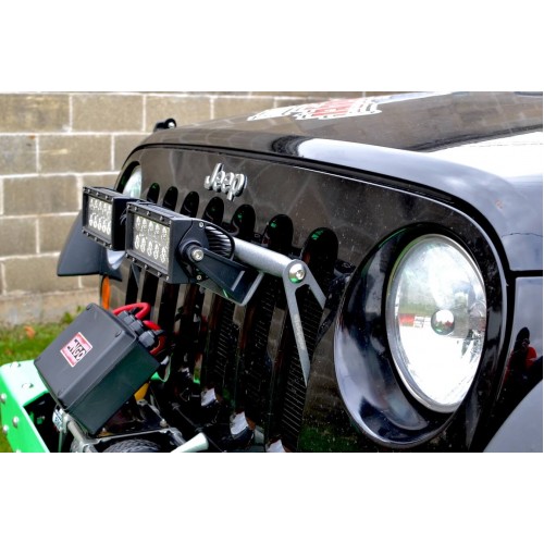 Jeep Wrangler JK 2007-2018, Grill Mounted Light Bar, With Lights, Gray Hammertone. Brackets made in the USA.