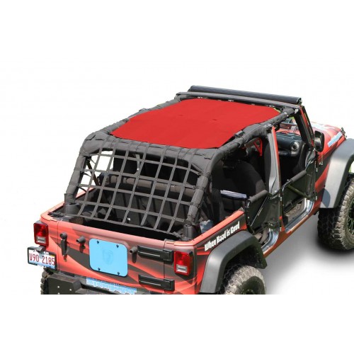 Jeep JK 2010-2018, 4 Door TeddyÂ® Top, Solar Screen, 2010-Present, Red. Made in the USA.