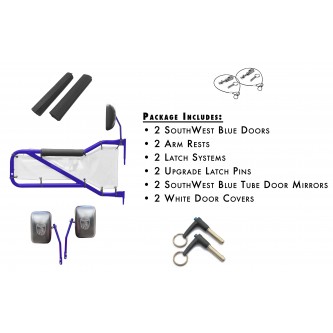 JK Front Door Kit - Southwest Blue Doors White Mesh. Made in the USA.