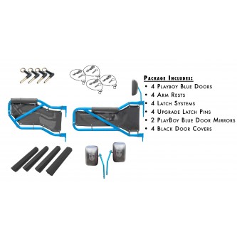 JK Front & Rear Door Kit - Playboy Blue Doors Black Mesh. Made in the USA.