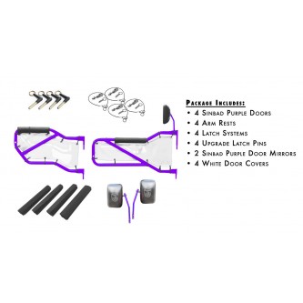 JK Front & Rear Door Kit - Sinbad Purple Doors White Mesh. Made in the USA.