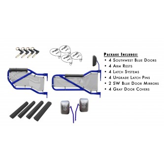 JK Front & Rear Door Kit - Southwest Blue Doors Gray Mesh. Made in the USA.