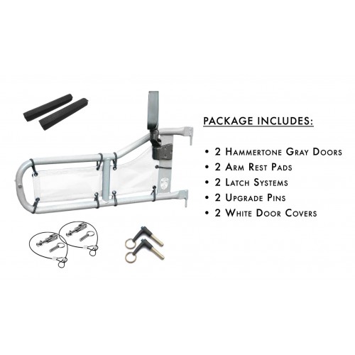 TJ Door Kit - Hammertone Gray Doors White Mesh. Made in the USA.