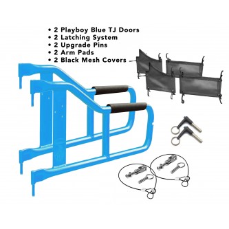 TJ Door Kit - Playboy Blue Doors Black Mesh. Made in the USA.