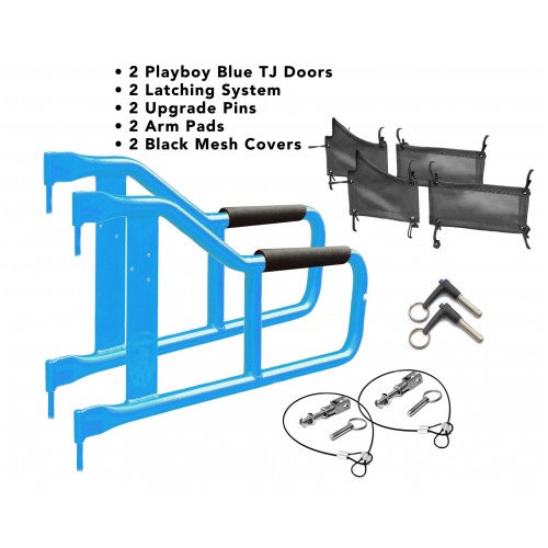 TJ Door Kit - Playboy Blue Doors Black Mesh. Made in the USA.