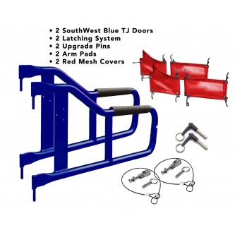 TJ Door Kit - Southwest Blue Doors Red Mesh. Made in the USA.