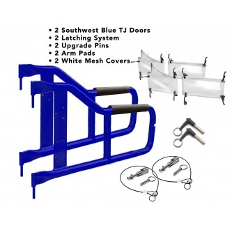 TJ Door Kit - Southwest Blue Doors White Mesh. Made in the USA.