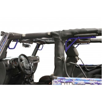 Jeep JK 2007-2018, Grab Handle Kit, Front and Rear, 2 Door Only, Rigid Wire Form, Southwest Blue. Made in the USA.