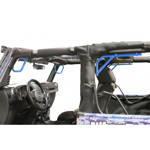 Jeep JK 2007-2018, Grab Handle Kit, Front and Rear, 2 Door Only, Rigid Wire Form, Playboy Blue. Made in the USA.