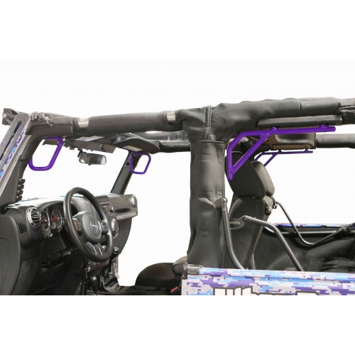 Jeep JK 2007-2018, Grab Handle Kit, Front and Rear, 2 Door Only, Rigid Wire Form, Sinbad Purple. Made in the USA.