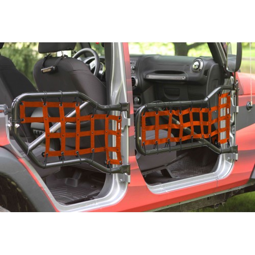 Jeep JK 2007-2018, Tube Door Cargo Net Cover Kit, Front and Rear Doors, Orange. Made in the USA.