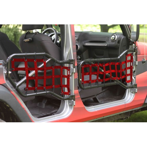 Jeep JK 2007-2018, Tube Door Cargo Net Cover Kit, Front and Rear Doors, Red. Made in the USA.