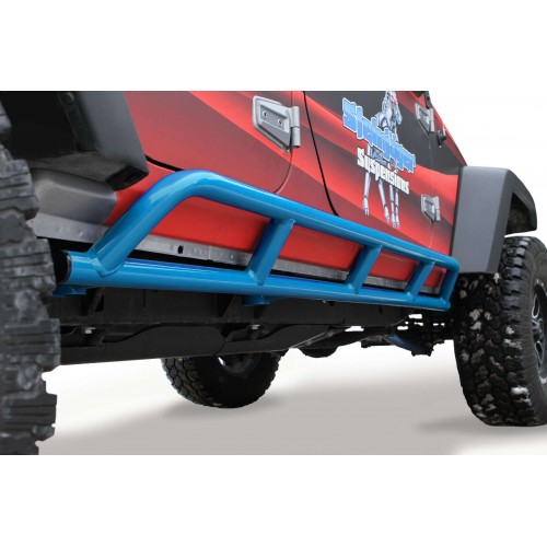 JKU 4 door Rock Slider Kit (Bare Knuckles). Powder Coated  Playboy Blue, Made in the USA