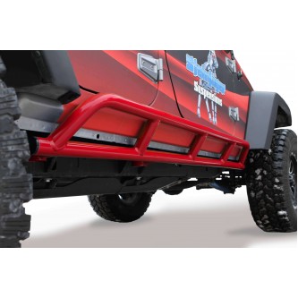 JKU 4 door Rock Slider Kit (Bare Knuckles). Powder Coated  Red Baron, Made in the USA