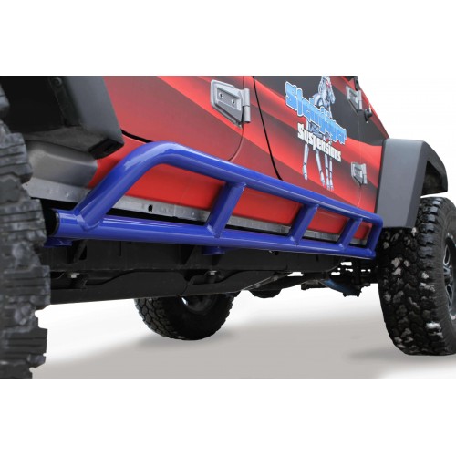 JKU 4 door Rock Slider Kit (Bare Knuckles). Powder Coated  Southwest Blue, Made in the USA