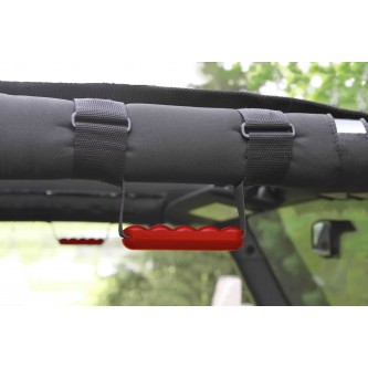 SteinjÃ¤ger Jeep JK Wrangler Grab Handle Kit. Red. Comes with two complete grab handles ready for installation. Features a molded poly grip. Made in the USA