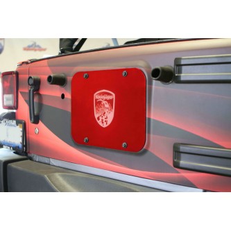 Jeep JK, 2007-2018,  Spare Tire Carrier Delete Plate Red Baron.  Made in the USA.