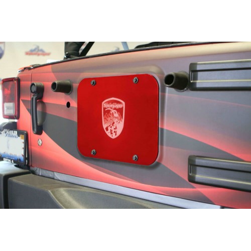 Jeep JK, 2007-2018,  Spare Tire Carrier Delete Plate Red Baron.  Made in the USA.