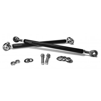 Toyota Prius 2010-2011, Front Adjustable Sway Bar End Links, Painted Black, 363 mm long, with Â± 9mm adjustment. M12 x 1.75 threads. Steel Hex Connecting Tube, painted black. Spherical Rod Ends are zinc plated with a PTFE Bearing Race. Two complete End Li
