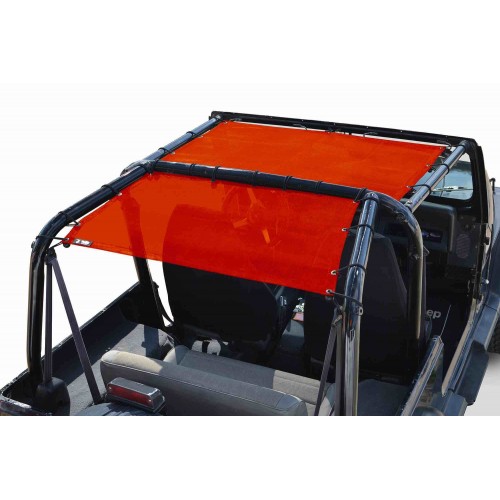 Jeep Wrangler YJ 1987-1995, TeddyÂ® Top, Solar Screen, Red, Rear, Family Style Cage only, Made in the USA.