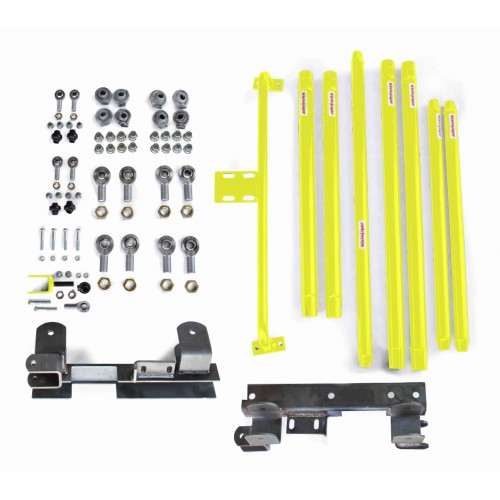 Long Arm Travel Kit, Chrome Moly Tubing, to fit the Jeep TJ. Fits TJ Wranglers with a 2-6 inch lift, Automatic Transmission. Lemon Peel. Made in the USA.