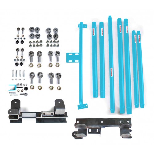Long Arm Travel Kit, Chrome Moly Tubing, to fit the Jeep TJ. Fits TJ Wranglers with a 2-6 inch lift, Manual Transmission. Playboy Blue. Made in the USA.