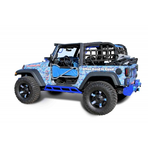 Jeep JK Wrangler, 2007-2018, 2 Door Rock Slider Kit (Bare Knuckles) Southwest Blue.  Made in the USA.