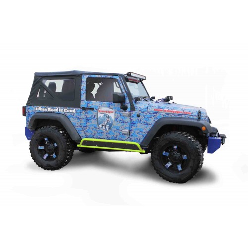 Jeep JK Wrangler, 2007-2018, 2 Door Rock Slider Kit (Phantom), Gecko Green, inserts not included.  Made in the USA.