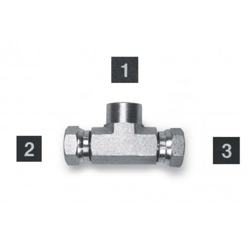 1602-04-04-04, Hydraulic Adapters, Tee, Branch, Swivel x 2, Female, Pipe (NPSM) - Pipe (NPTF), 1/4-18, 1/4-18   