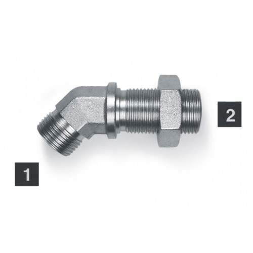 FS2702LN-04-04, Hydraulic Adapters, Elbow, 45Â°, Male, Bulkhead, OFS, 9/16-18, 9/16-18   