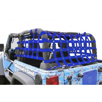 SteinjÃ¤ger Rear TeddyÂ® Top Premium Cargo Net, Jeep JK, 2 Door Kit, 2 inch webbing, Blue. Made in the USA.