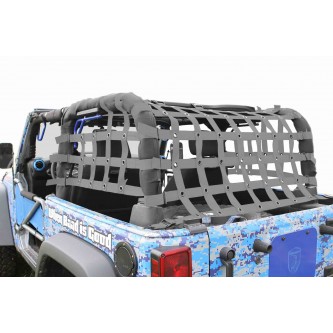 SteinjÃ¤ger Rear TeddyÂ® Top Premium Cargo Net, Jeep JK, 2 Door Kit, 2 inch webbing, Gray. Made in the USA.
