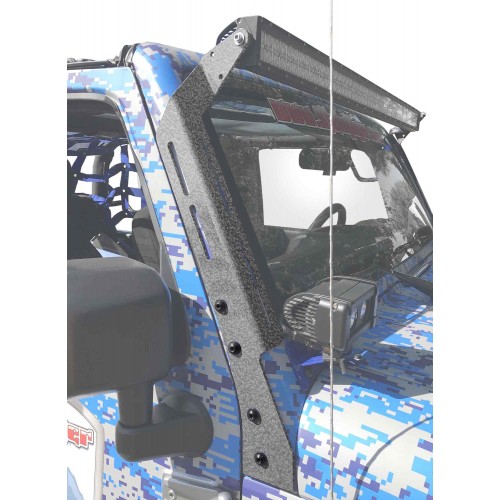 Jeep JK 2007-2018, A-Pillar Bracket Kit for 50 inch Light Bar. Gray Hammertone.  Made in the USA.