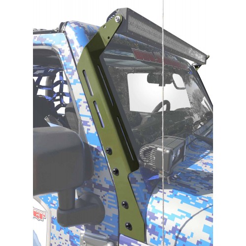 Jeep JK 2007-2018, A-Pillar Bracket Kit for 50 inch Light Bar. Locas Green.  Made in the USA.