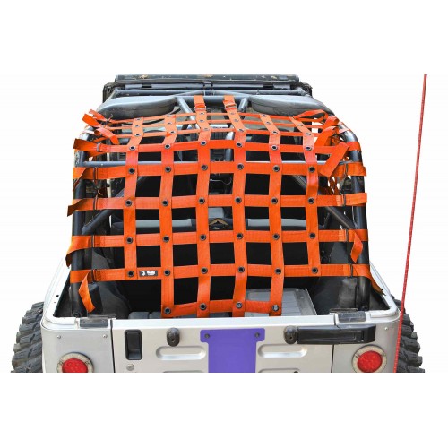Jeep Wrangler LJ, TeddyÂ® Top Cargo Net Kit, 2 inch webbing, Orange.  Made in the USA