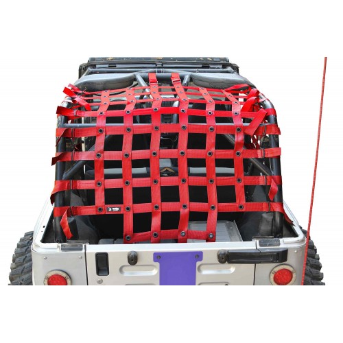 Jeep Wrangler LJ, TeddyÂ® Top Cargo Net Kit, 2 inch webbing, Red.  Made in the USA