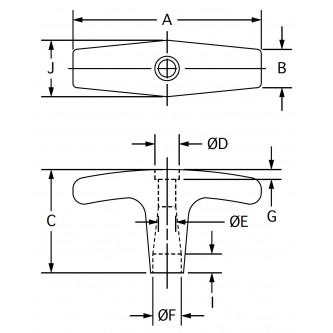 KSTS-250, Knobs, Shift, for Levers and Cables, 5/16-18 RH, T Round Knob for Push Pull Cables  