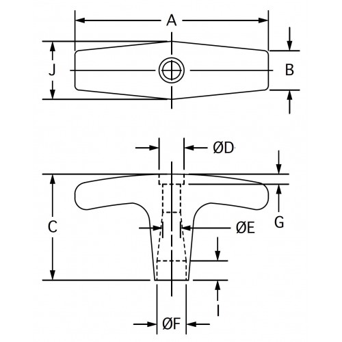 KSTS-250, Knobs, Shift, for Levers and Cables, 5/16-18 RH, T Round Knob for Push Pull Cables  