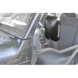 For Jeep JL Wrangler Door Mirror Kit, 2018 to present. Jeep side mirror for Jeep JL Wrangler with tubular doors. Gray Hammertone. Made in the USA.