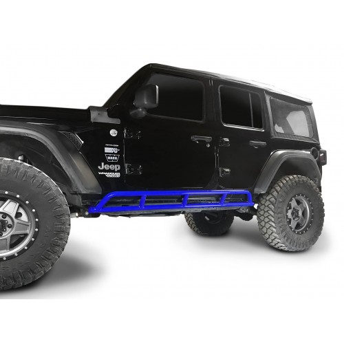 Fits Jeep Wrangler JLU, 2018 to Present, 4 Door Rock Slider Kit. Powder Coated Southwest Blue, Made in the USA