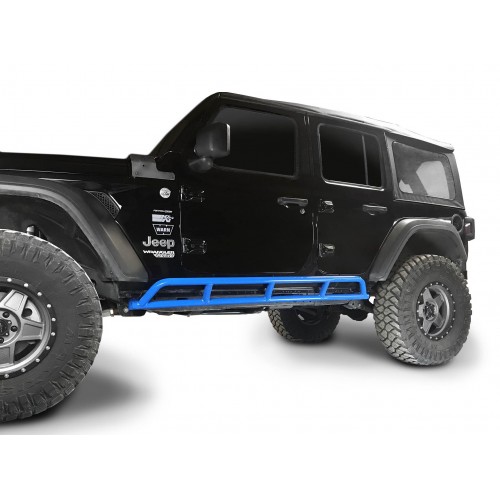 Fits Jeep Wrangler JLU, 2018 to Present, 4 Door Rock Slider Kit. Powder Coated Playboy Blue, Made in the USA