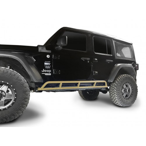 Fits Jeep Wrangler JLU, 2018 to Present, 4 Door Rock Slider Kit. Powder Coated Military Beige, Made in the USA
