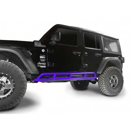 Fits Jeep Wrangler JLU, 2018 to Present, 4 Door Rock Slider Kit. Powder Coated Sinbad Purple, Made in the USA