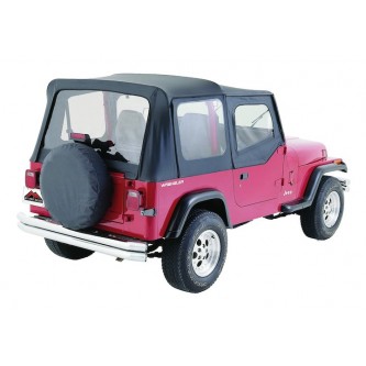 CT20015 Crown Rough Trail Black Denim Complete Soft Top- Jeep Wrangler YJ 1987-1995 With Half Steel 